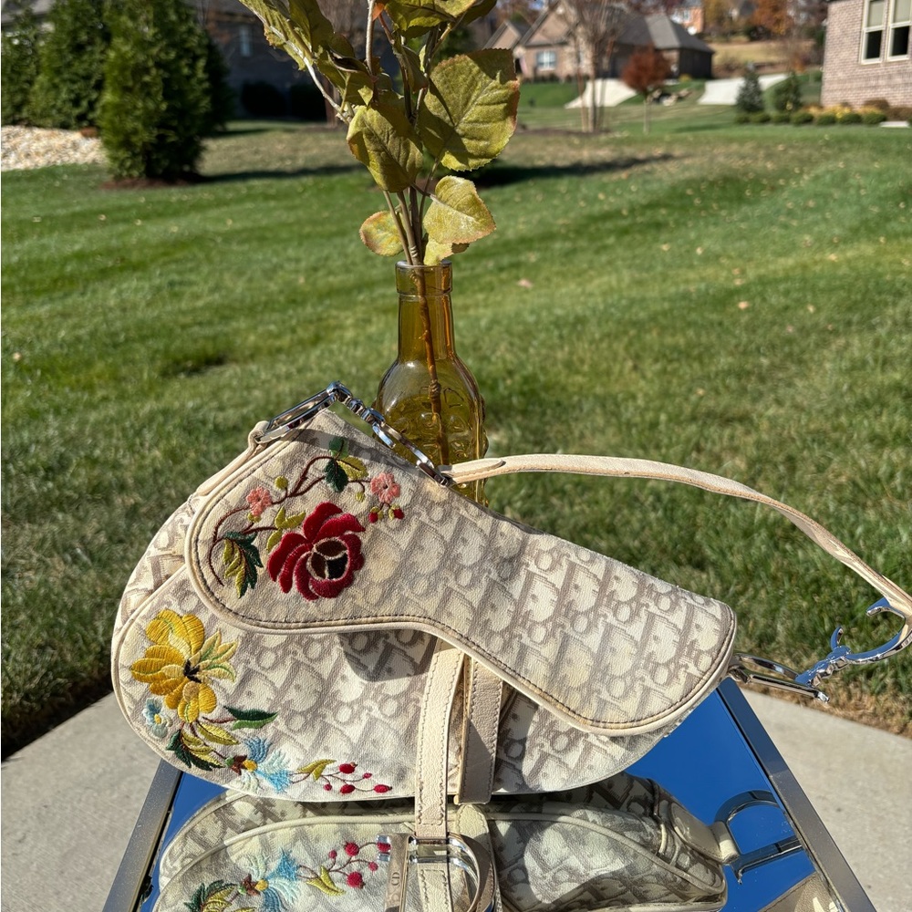 Christian Dior Embroidered Trotter Saddle Bag Authentic